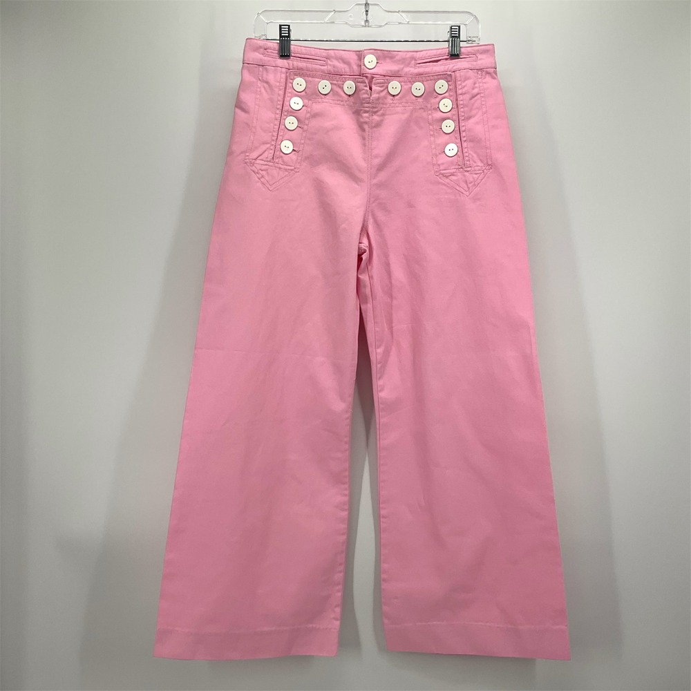 Rachel Antonoff Sailor Pants Sz 8 Pink‎ Wide Leg Button Front Barbiecore Coastal
